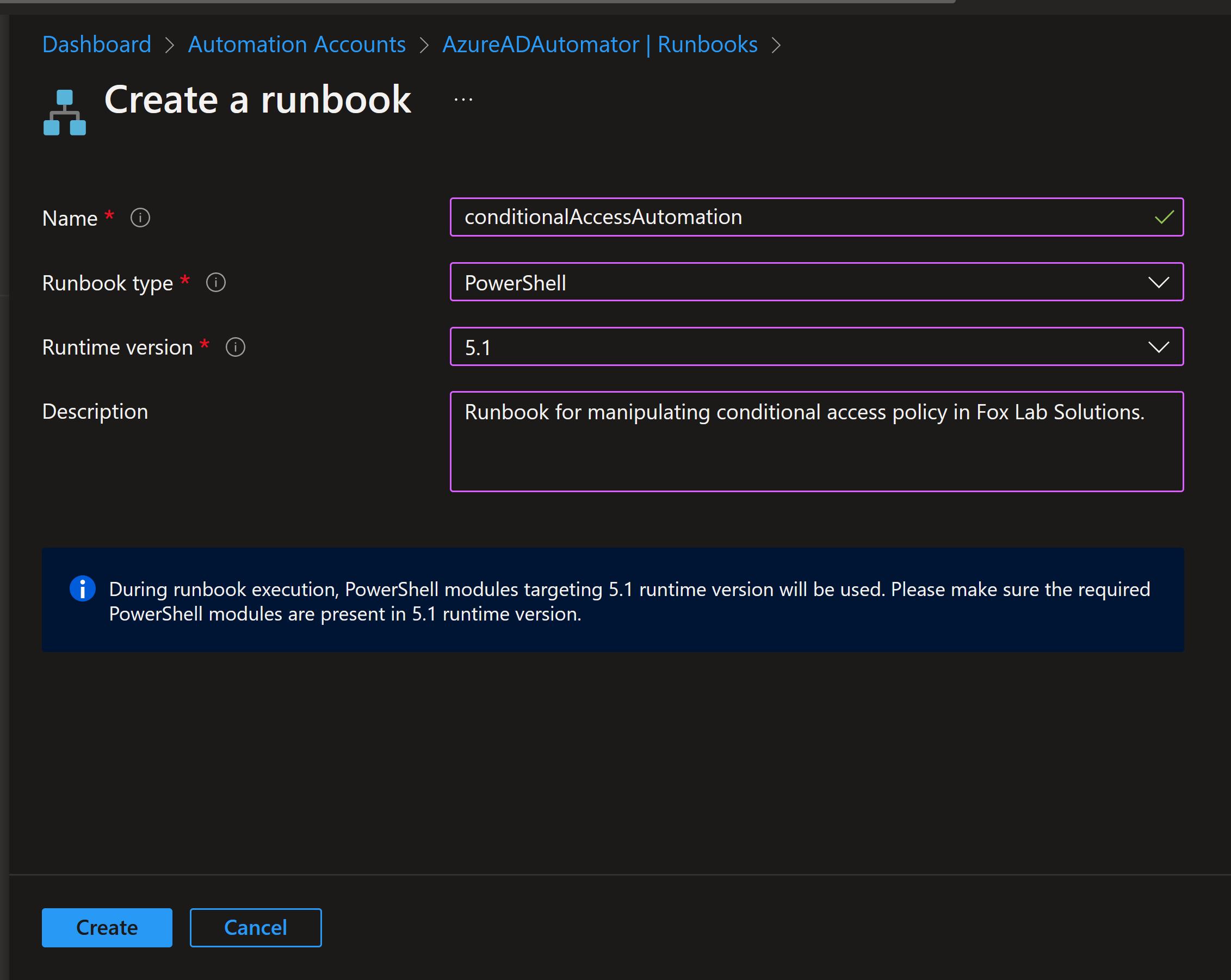 Add a module in Azure AD Automation Account